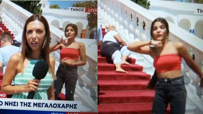 Παναγία της Τήνου: Κοπέλα έκανε το σήμα των Γκρίζων Λύκων μπροστά στην κάμερα του ΣΚΑΪ