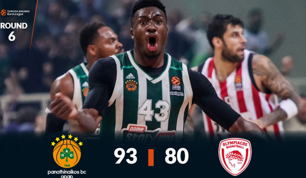 O Παναθηναϊκός νίκησε με 93-80 τον Ολυμπιακό