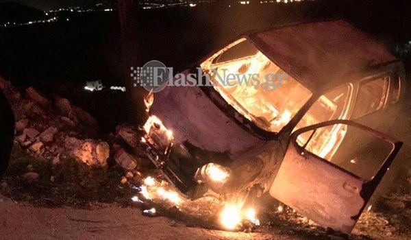 Χανιά: Γλίτωσε από τον γκρεμό κι από το φλεγόμενο όχημά του