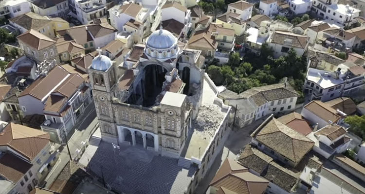 Σάμος: Συγκλονιστικό drone video από τις καταστροφές στον ναό Κοιμήσεως της Θεοτόκου