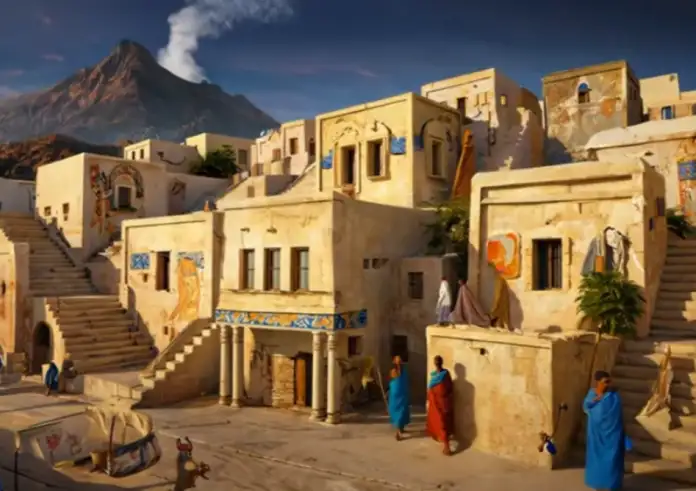 Η αναπαράσταση της έκρηξης του ηφαιστείου της Σαντορίνης το 1600 πΧ