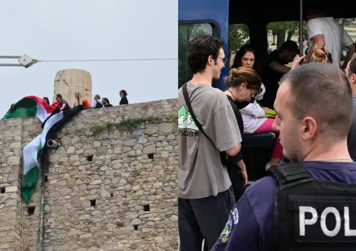 Νεολαίας Νέας Αριστεράς: Προσαγωγή 15 μελών - Ύψωσαν παλαιστινιακή σημαία στην Ακρόπολη