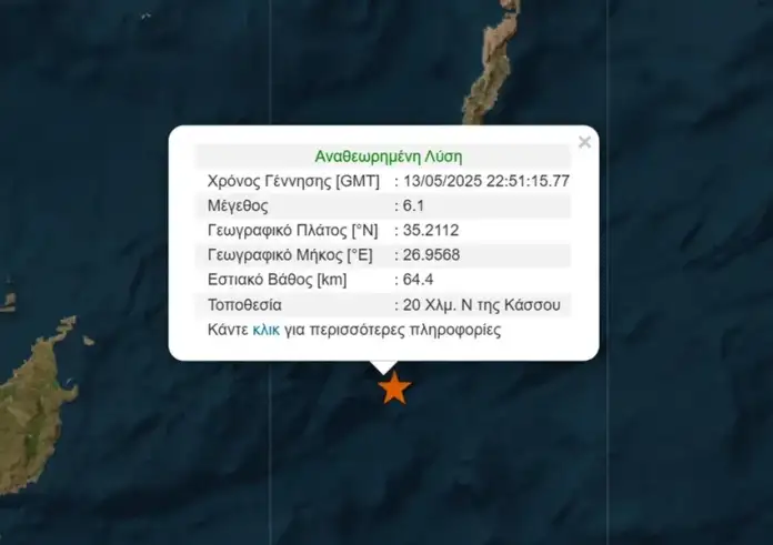 Ισχυρός σεισμός 6,1 Ρίχτερ ανοιχτά της Κάσου τα ξημερώματα – Προειδοποίηση του 112 για πιθανή εκδήλωση τσουνάμι