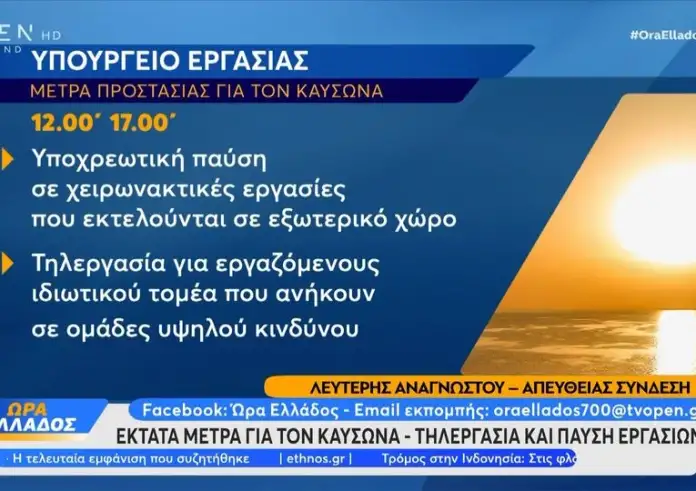 Καύσωνας: Σε ισχύ έκτακτα μέτρα για την αντιμετώπιση της θερμικής καταπόνησης