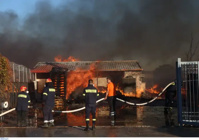 Αχαρνές: Υπό μερικό έλεγχο η φωτιά σε εργοστάσιο ξυλείας – Ζημιές σε γειτονικές επιχειρήσεις