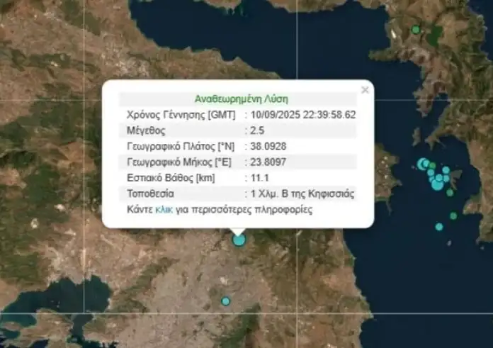 Αττική: Δύο σεισμοί σε Γαλάτσι και Κηφισιά μέσα σε λίγες ώρες