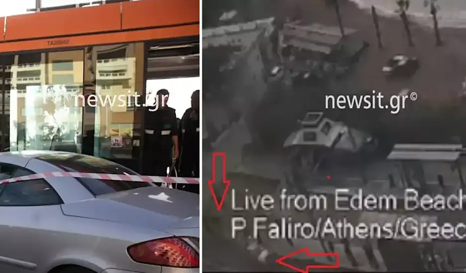 Παλαιό Φάληρο: Βίντεο ντοκουμέντο με το αυτοκίνητο που παρασύρει πεζούς πριν συγκρουστεί με το τραμ