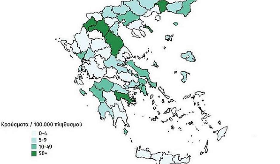 Ο νέος χάρτης με την γεωγραφική κατανομή της πανδημίας στην Ελλάδα