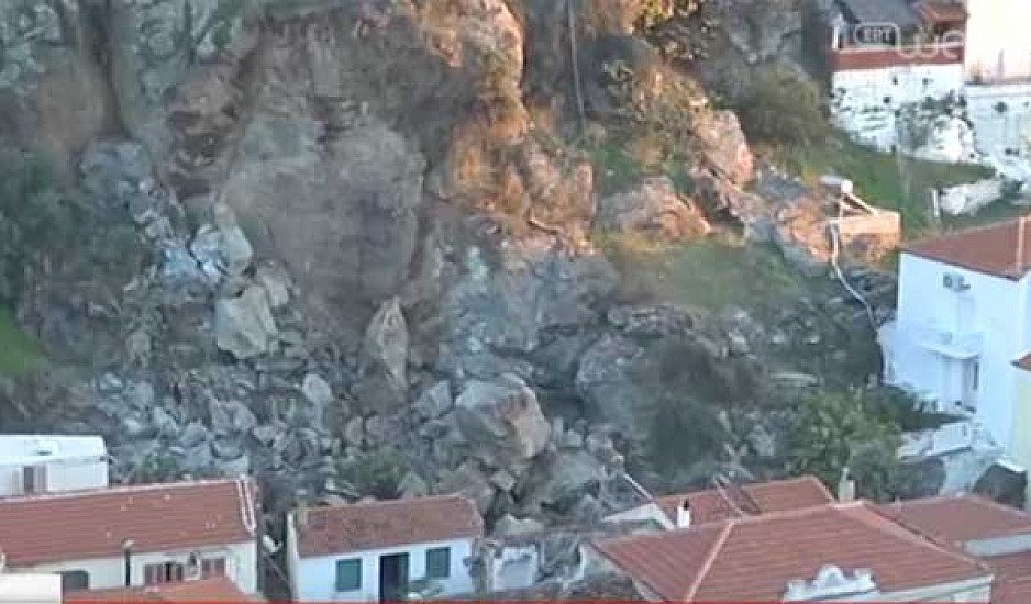Μυτιλήνη: Έντονη ανησυχία για την κατολίσθηση βράχων. Βίντεο