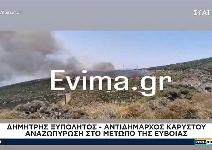 Φωτιά στην Κάρυστο: Αναζωπυρώσεις σε 2 εστίες – Πνέουν άνεμοι 6-7 μποφόρ