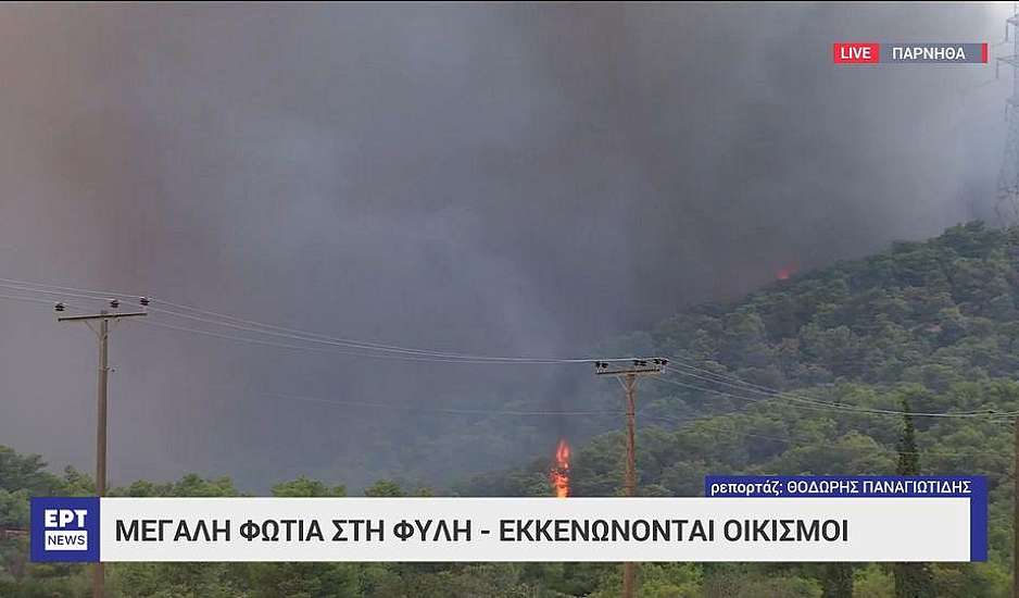 Ανεξέλεγκτη η φωτιά στη Φυλή: Νέο μήνυμα 112 στην περιοχή Πανόραμα – Απομακρυνθείτε προς Άνω Λιόσια