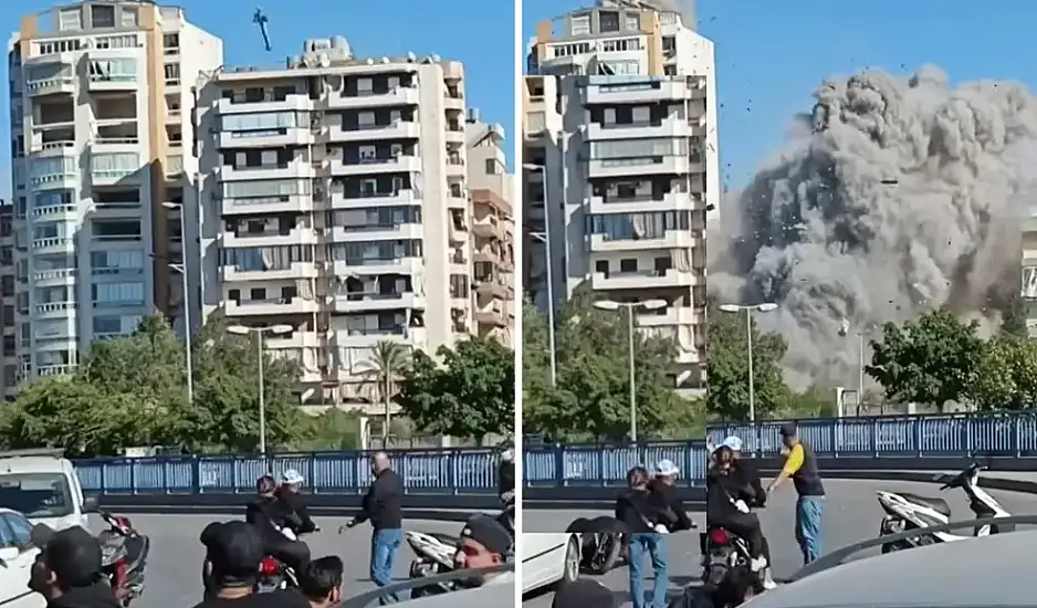 Ισραηλινός πύραυλος χτυπά 11ώροφη πολυκατοικία στη Βηρυτό και εκείνη καταρρέει σε λίγα δευτερόλεπτα – Συγκλονιστικά βίντεο