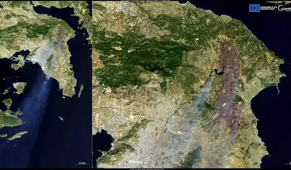 Φωτιά στην Αττική: Δορυφορική εικόνα Copernicus με το μέγεθος της καταστροφής – Στάχτη 85.000 στρέμματα