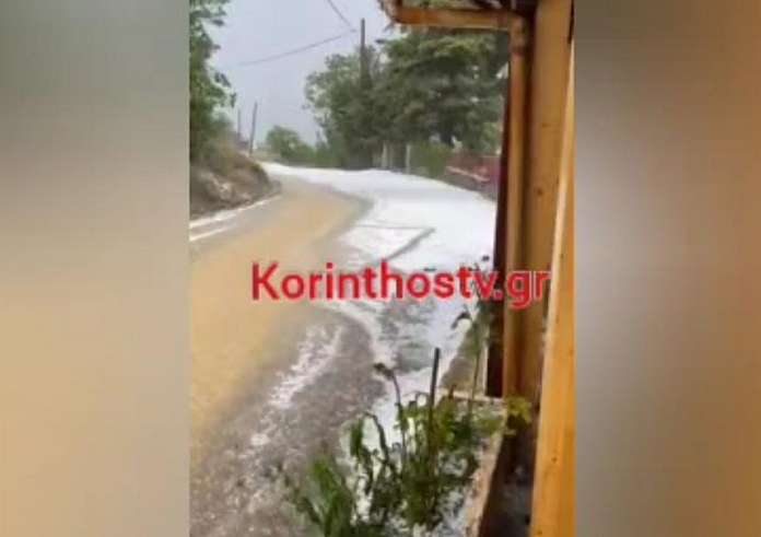 Τρίκαλα Κορινθίας: Έντονο χαλάζι κατέστρεψε αγροτικές καλλιέργειες - Άσπρισαν όλα