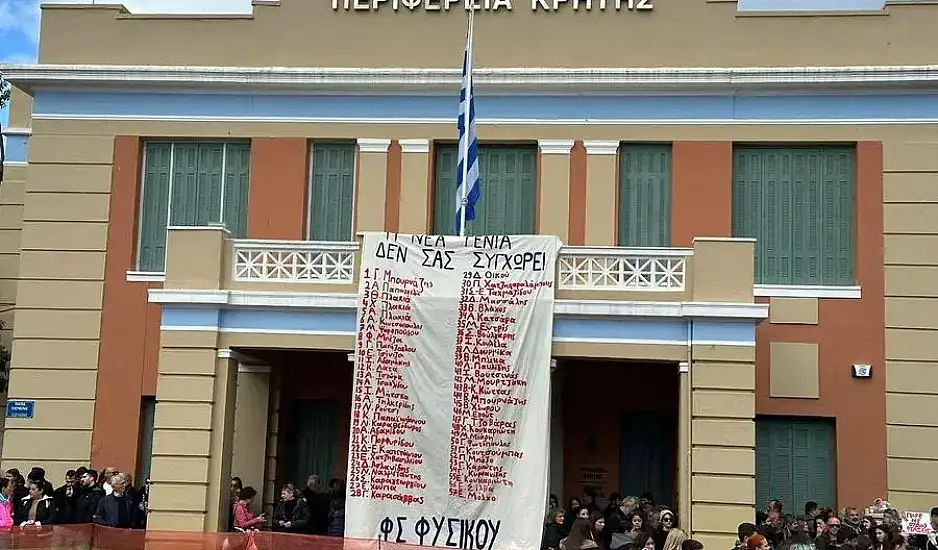 Hράκλειο: Η νέα γενιά δεν σας συγχωρεί – Πανό με τα ονόματα των 57 ψυχών