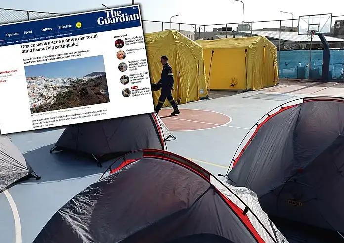Guardian για Σαντορίνη: Ομάδες διάσωσης στο νησί και φόβοι για τσουνάμι – «Τίποτα δεν μπορεί να αποκλειστεί»