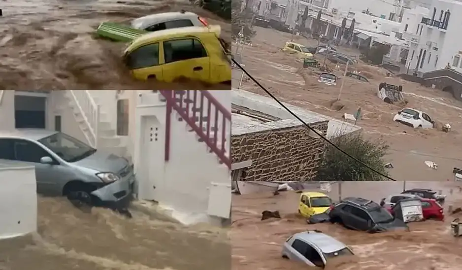 Κακοκαιρία τις Κυκλάδες: «Πνίγηκε» η Πάρος, «ποτάμια» οι δρόμοι σε Σύρο και Μύκονο. Απαγόρευση μετακινήσεων, κλειστά σχολεία