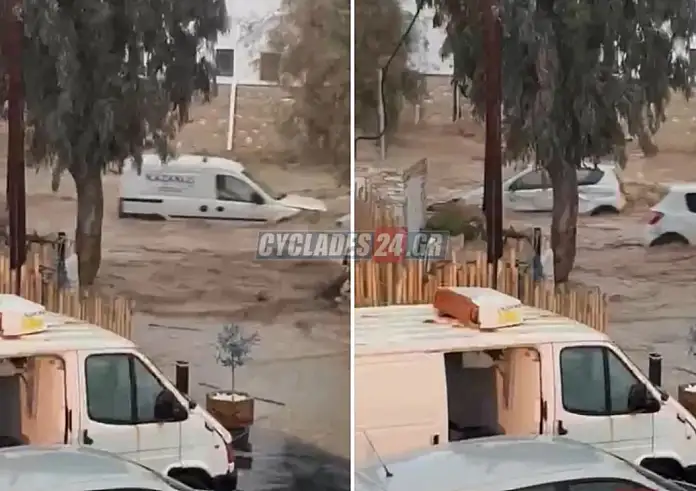 «Πνίγηκε» η Πάρος από ισχυρές καταιγίδες: Χείμαρροι παρέσυραν αυτοκίνητα - Απαγόρευση άσκοπων μετακινήσεων