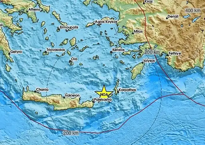 Σεισμός ανοικτά της Κάσου σήμερα, πρωί Τετάρτης
