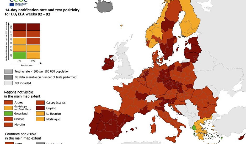 Κορονοϊός – Χάρτης ECDC: Η μοναδική χώρα στην Ευρώπη με πράσινες περιοχές η Ελλάδα