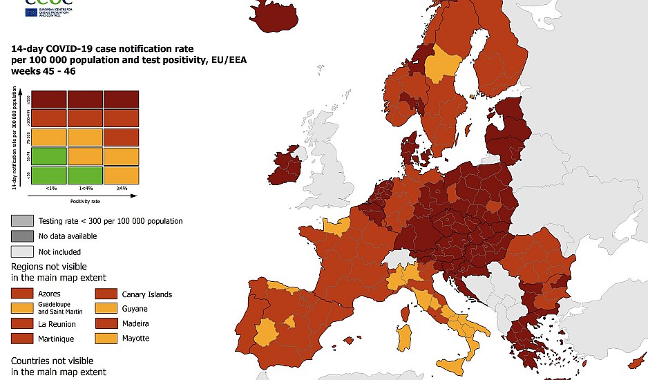 Χάρτης ECDC: Ανησυχητική η κατάσταση στην Ευρώπη -  Στο βαθύ κόκκινο η Ελλάδα