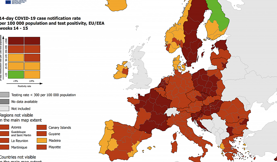 Χάρτες ECDC: Στο πράσινο η Ελλάδα στον δείκτη θετικότητας - Πρωτιά στα τεστ