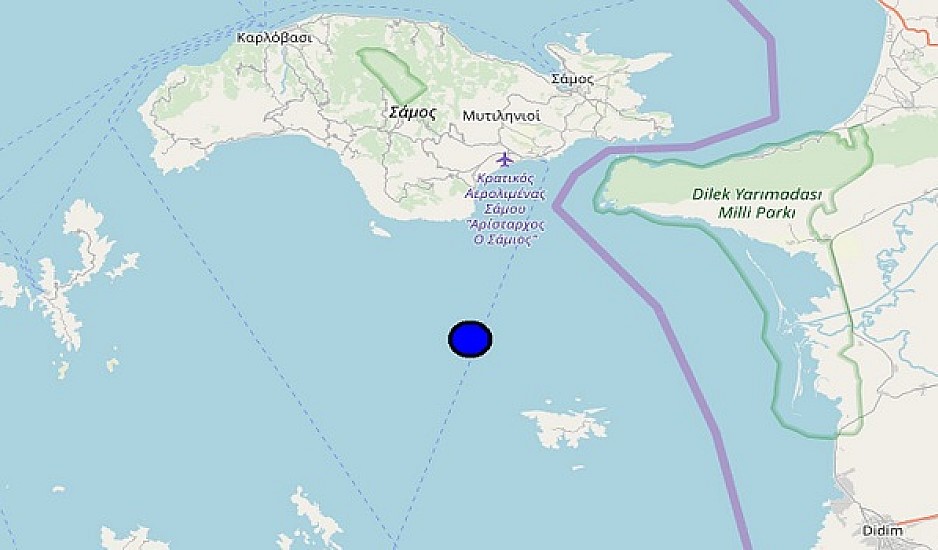 Σεισμός 4,3 στη θαλάσσια περιοχή νότια της Σάμου