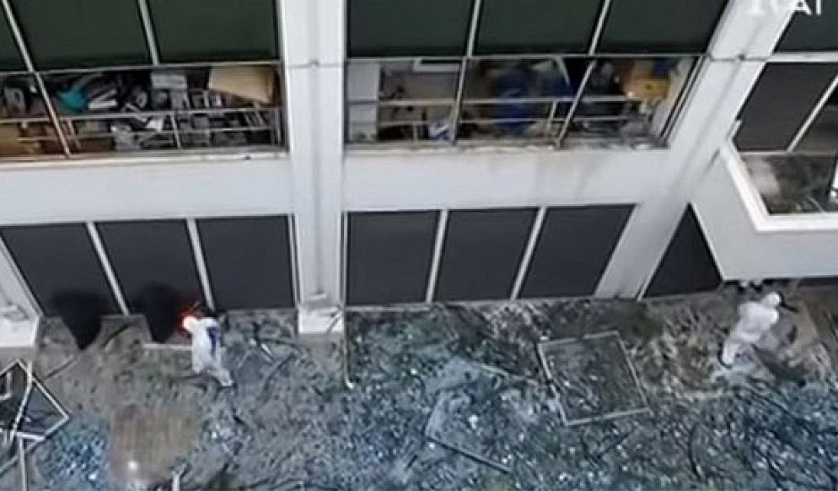 Εικόνες από drone μετά την βόμβα στον ΣΚΑΪ
