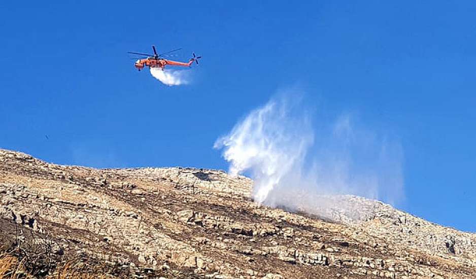 Σύρος: Υπό μερικό έλεγχο η πυρκαγιά στο Μέγα Γιαλό – Ρίψεις από εναέρια μέσα