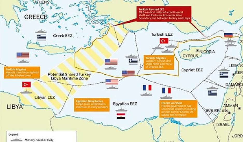 Έκρυθμη η κατάσταση στην Αν. Μεσόγειο: O χάρτης διεκδικήσεων και πολεμικών πλοίων