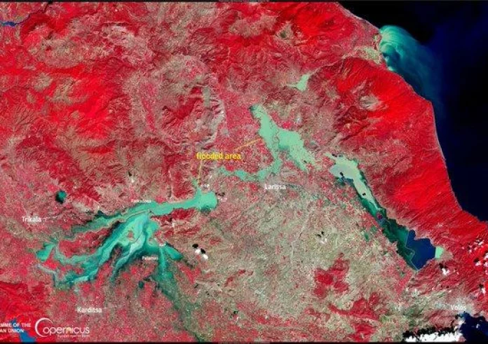 Copernicus: Νέα δορυφορική εικόνα αποκαλύπτει το μέγεθος της καταστροφής στη Θεσσαλία