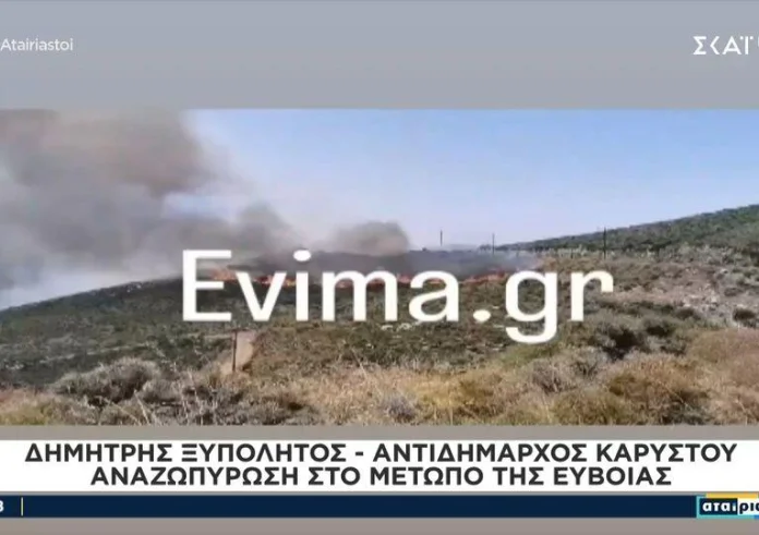 Φωτιά στην Κάρυστο: Αναζωπυρώσεις σε 2 εστίες – Πνέουν άνεμοι 6-7 μποφόρ