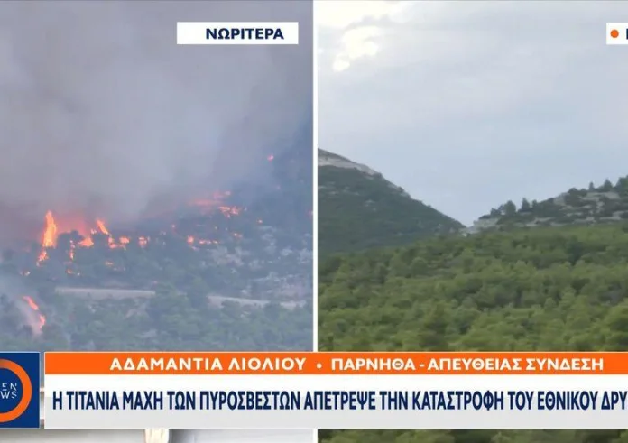 Εφιαλτικές στιγμές στην Πάρνηθα: Στις παρυφές του Εθνικού Δρυμού οι φλόγες