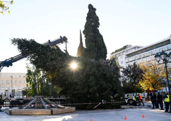 Μύρισαν Χριστούγεννα στην Αθήνα - Στήθηκε το χριστουγεννιάτικο δέντρο στο Σύνταγμα