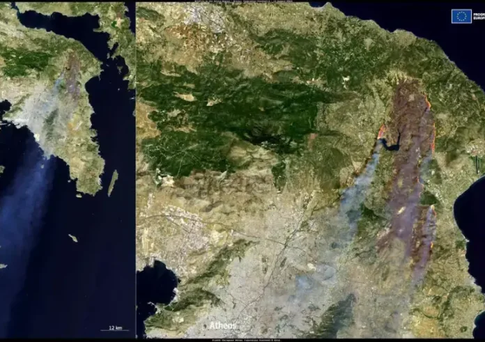 Φωτιά στην Αττική: Δορυφορική εικόνα Copernicus με το μέγεθος της καταστροφής – Στάχτη 85.000 στρέμματα