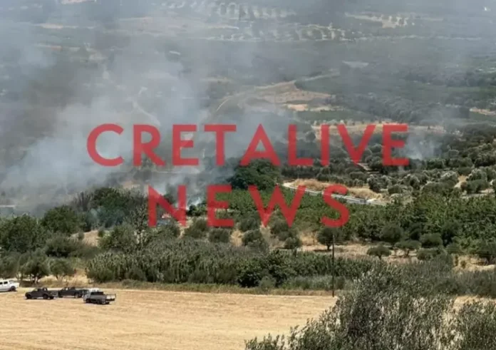 Μεγάλη φωτιά στην Κρήτη - Σηκώθηκε ελικόπτερο