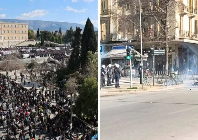 Επεισόδια και οδομαχίες σε Αθήνα και Θεσσαλονίκη – Χρήση χημικών και μολότοφ στις πορείες για τα Τέμπη